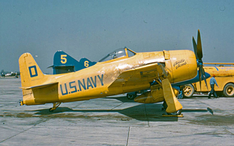 The Blue Angel’s yellow plane, a Grumman F8F Bearcat named Beetle Bomb. (Bill Larkins)